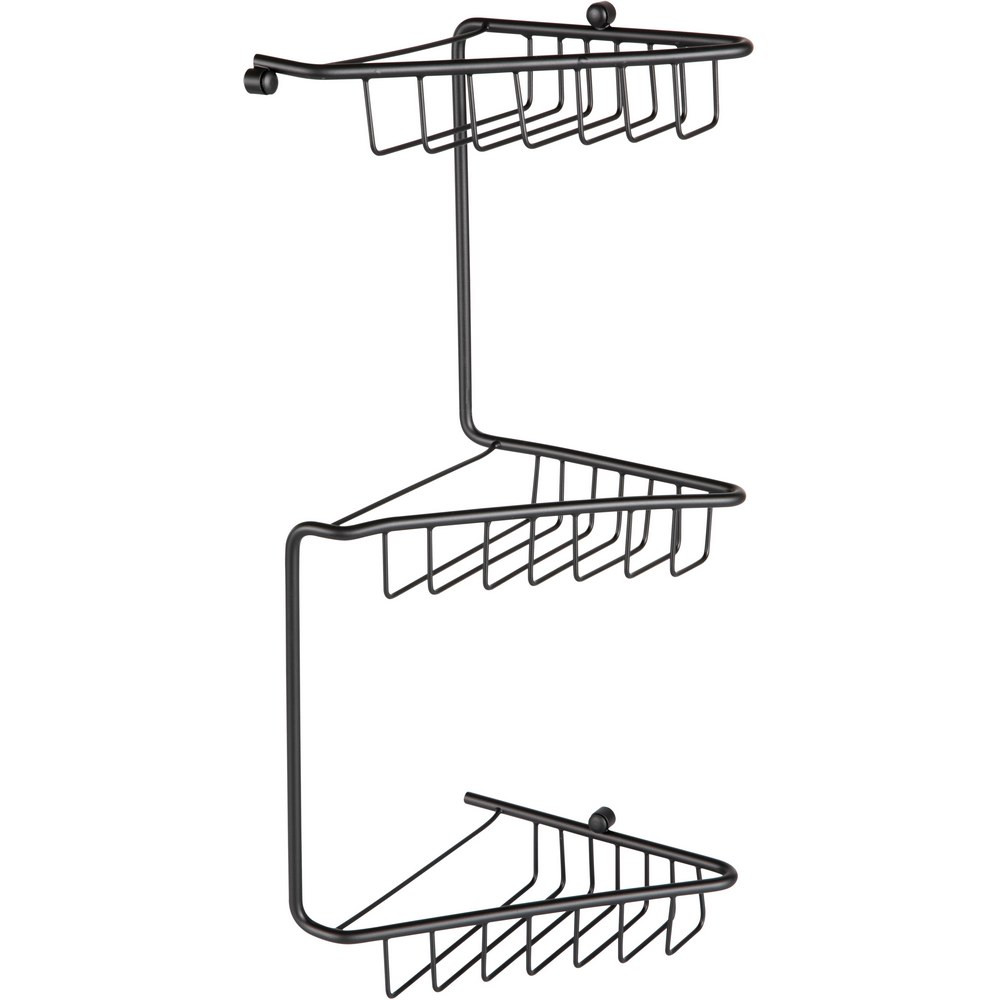 Ajax Linwood Matt Black Three Tier Corner Shower Basket (1)