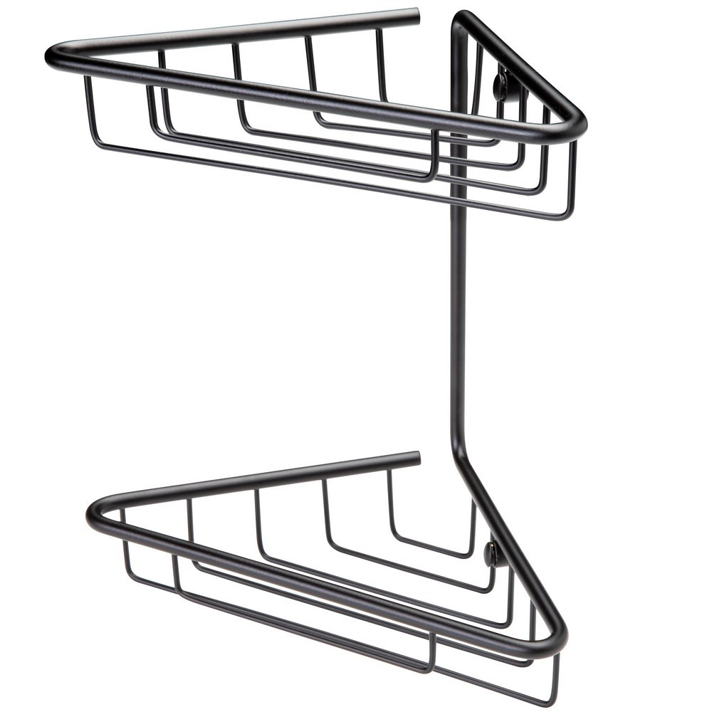 Ajax Linwood Matt Black Two Tier Corner Shower Basket (1)