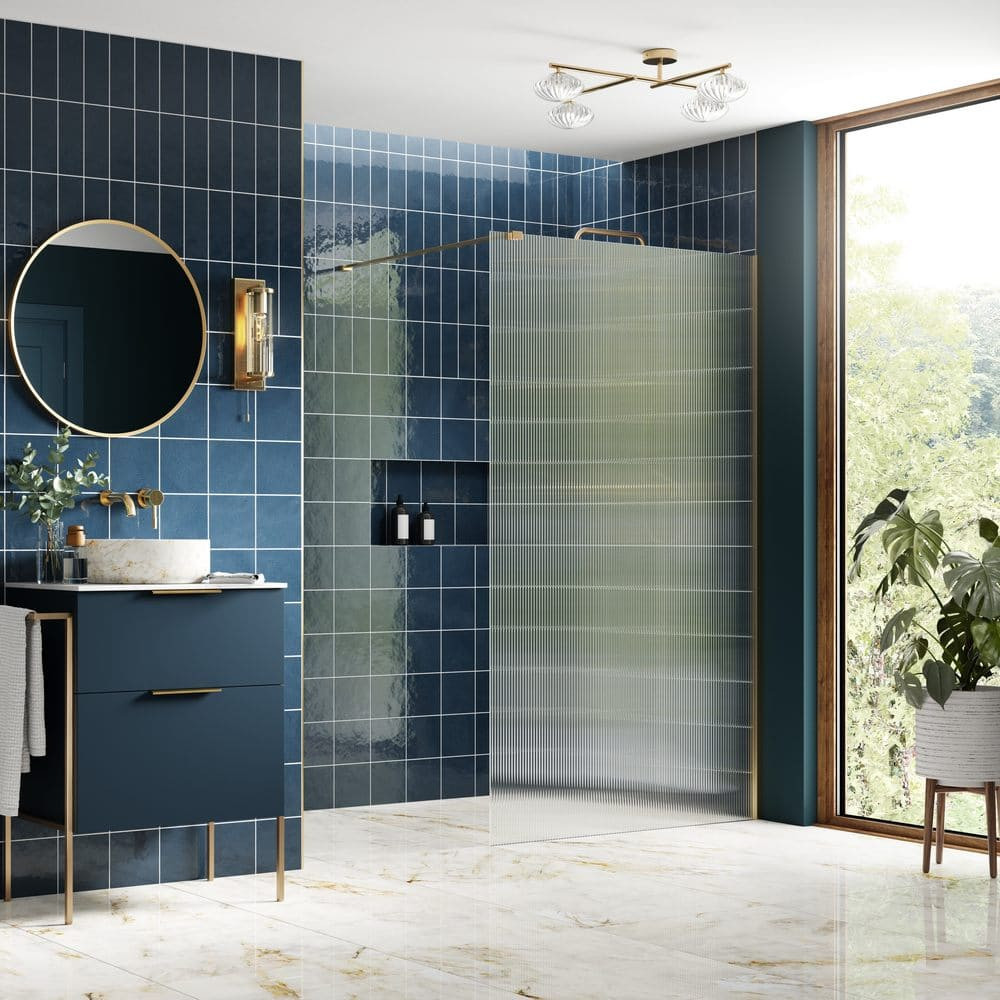Ajax Reni Brushed Brass 8mm Fluted Glass Wetroom Panel