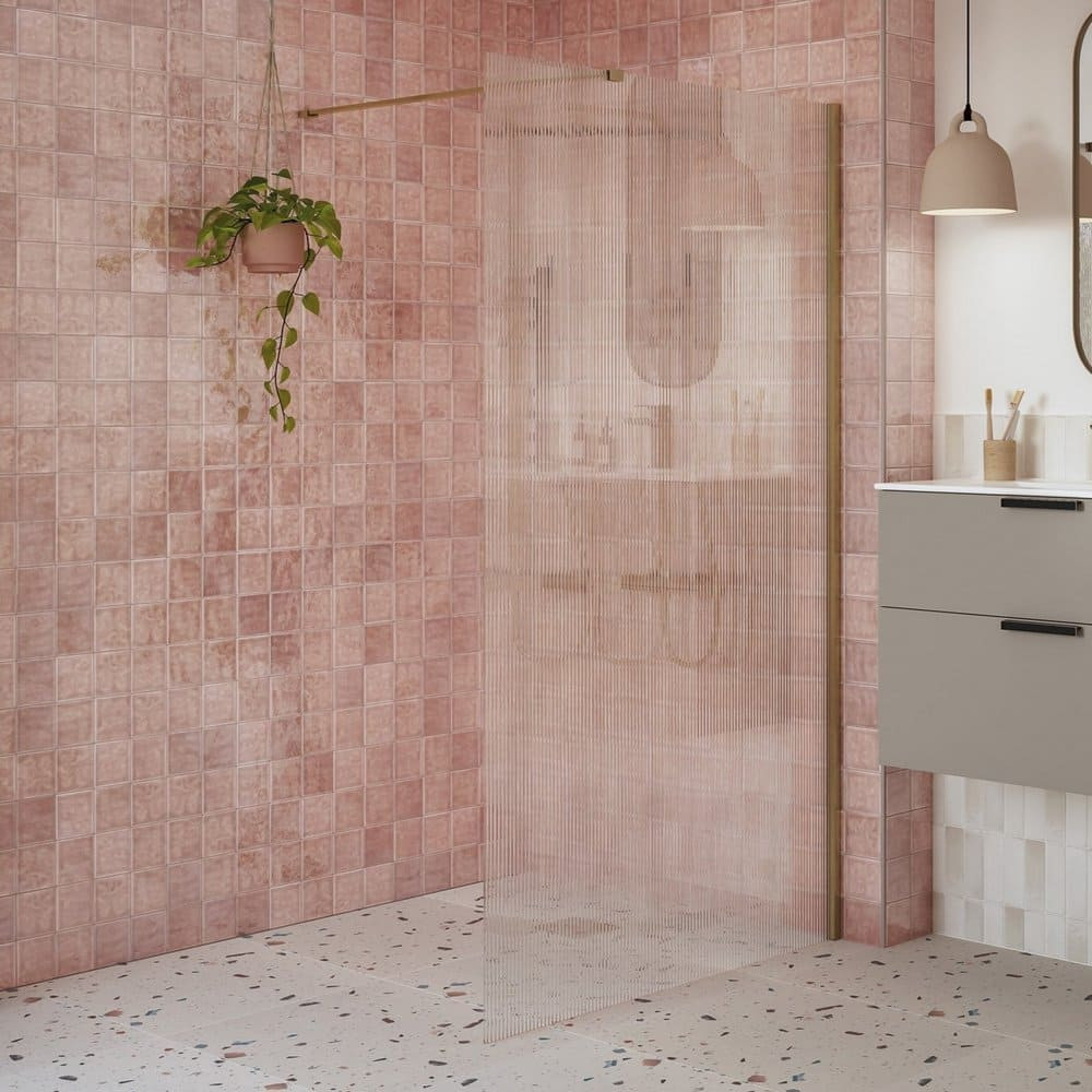 Ajax Reni Brushed Bronze 8mm Fluted Glass 1000mm Wetroom Panel