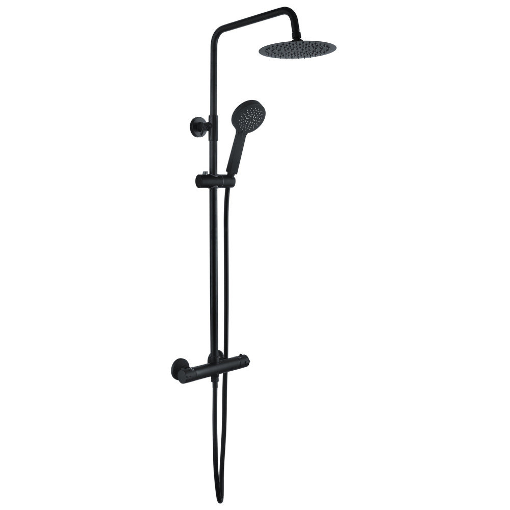 Ajax Round Black Thermostatic Bar Mixer Shower with Riser Kit