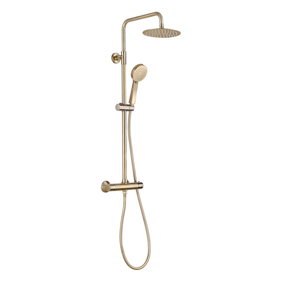 Ajax Round Brushed Brass Thermostatic Bar Mixer Shower with Riser Kit