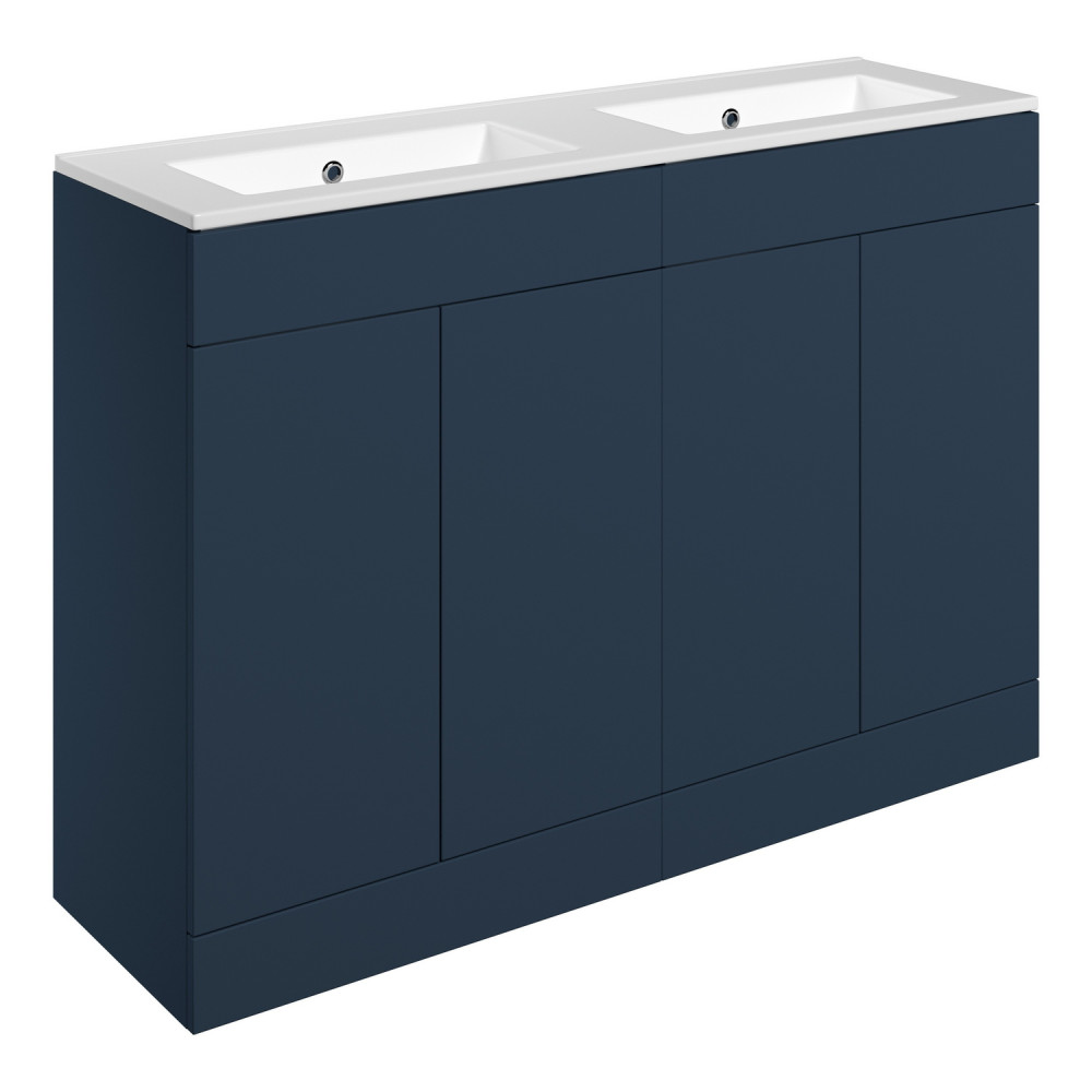 Ajax Somercotes Matt Deep Blue Floor Standing 1210mm Double Vanity Unit and 0TH Basin