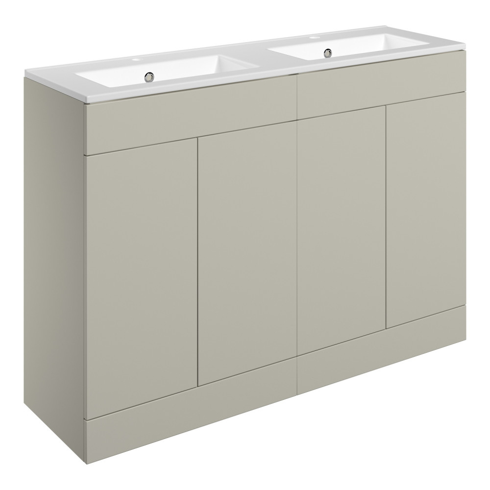 Ajax Somercotes Matt Latte Floor Standing 1210mm Double Vanity Unit and 2TH Basin