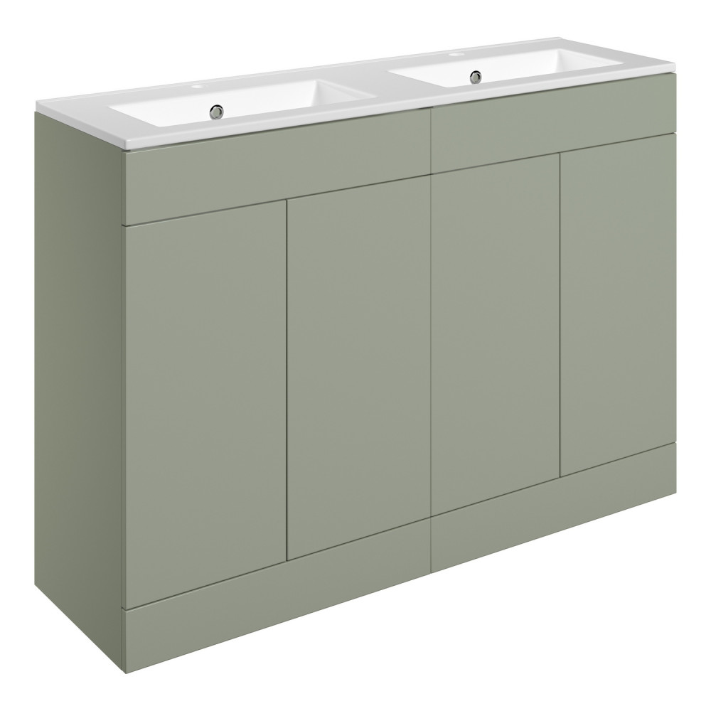 Ajax Somercotes Matt Olive Green Floor Standing 1210mm Double Vanity Unit and 2TH Basin