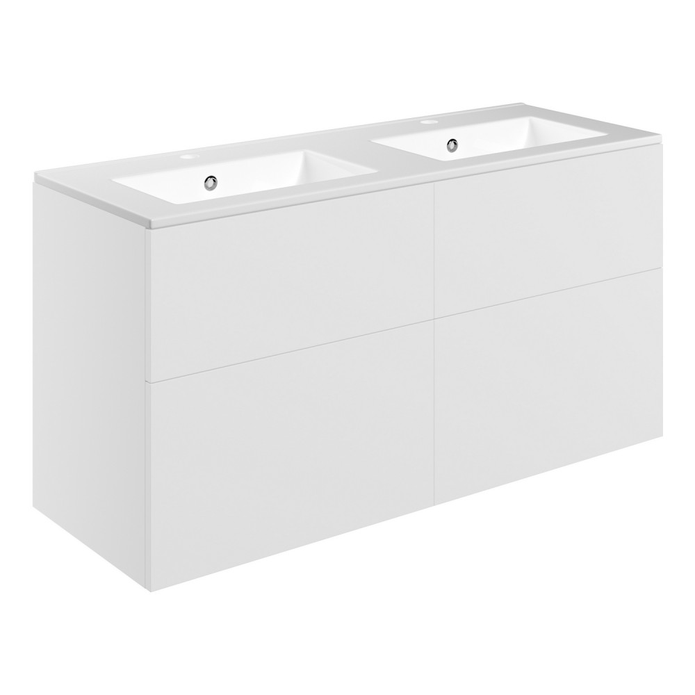 Ajax Somercotes Matt White Wall Hung 1210mm Double Vanity Unit and 2TH Basin
