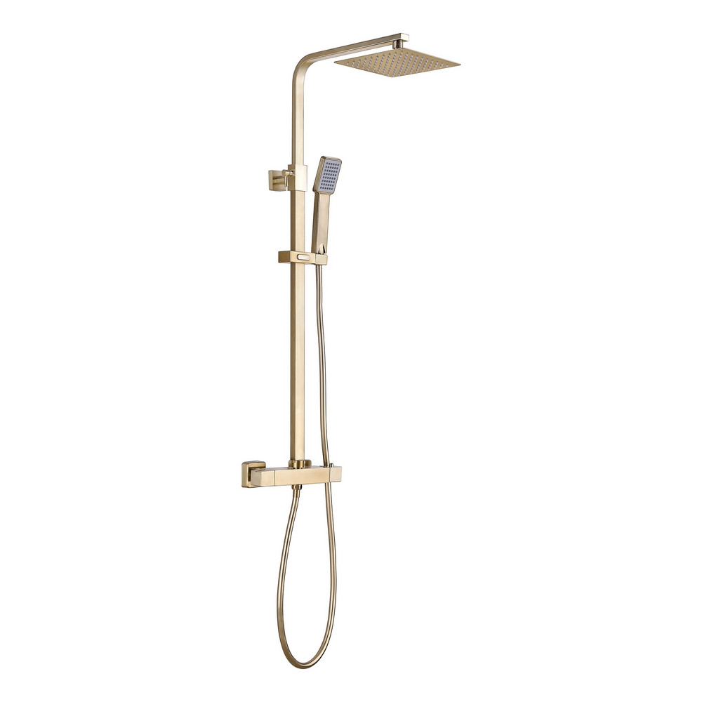 Ajax Hedon Square Brushed Brass Thermostatic Bar Mixer Shower with Riser Kit