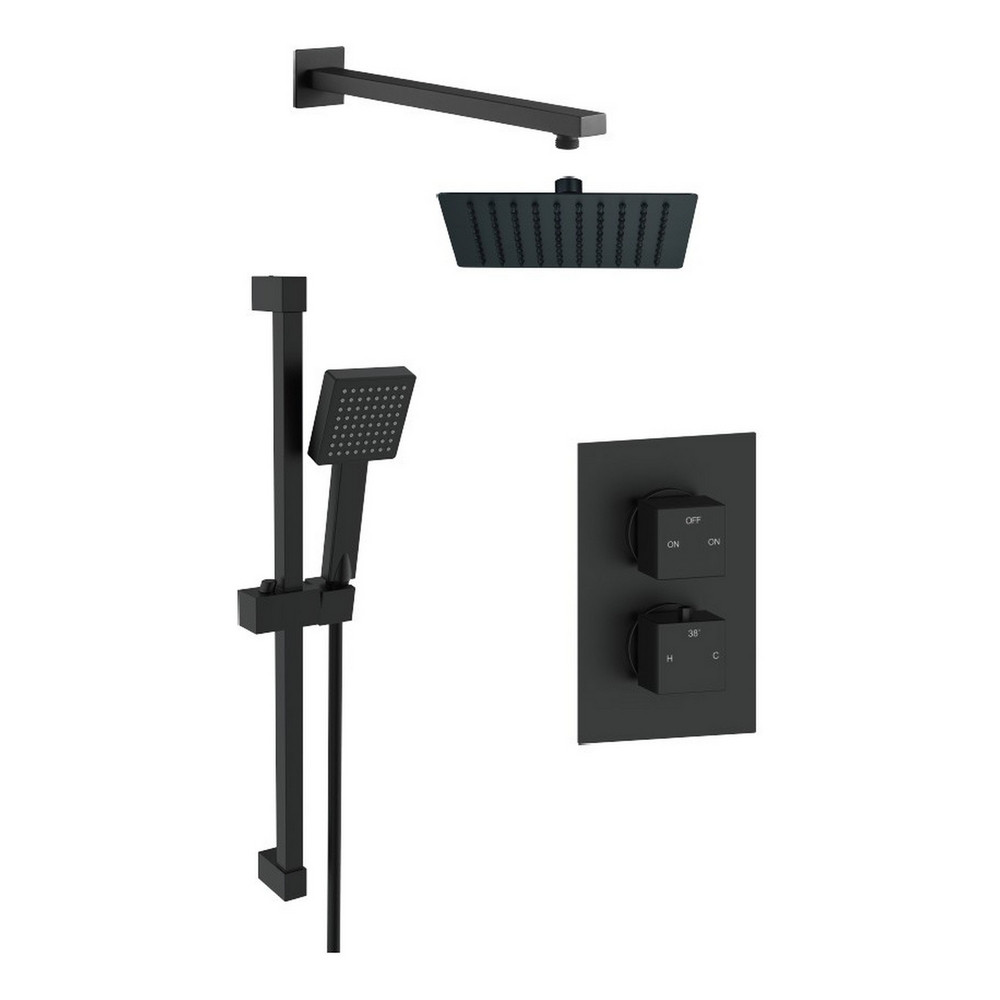 Ajax Square Matt Black Two Outlet Concealed Shower Pack