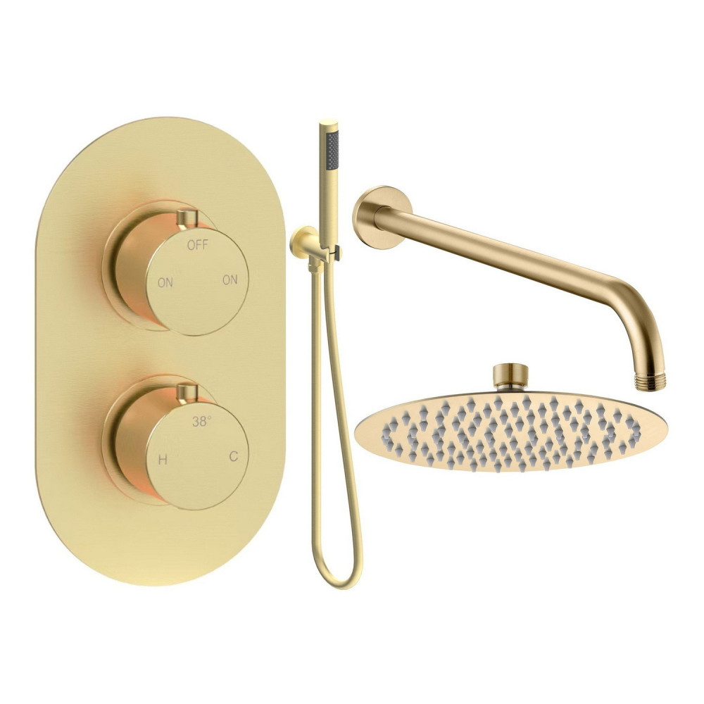 Ajax Thrunscoe Brushed Brass Thermostatic Shower Valve with Fixed Head and Handset
