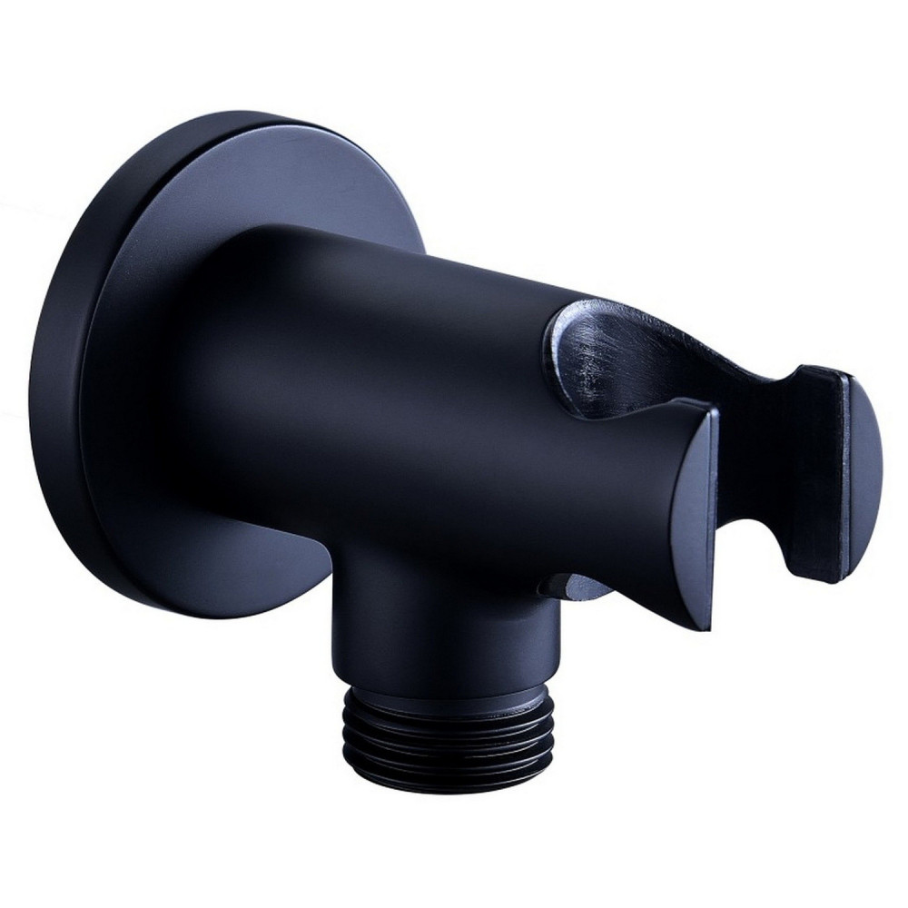 Ajax Thrunscoe Matt Black Round Handset Wall Bracket with Outlet