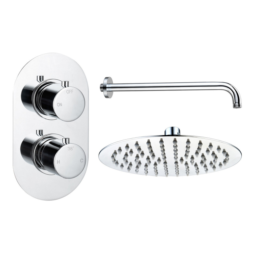 Ajax Thrunscoe Round Shower Valve and Fixed Shower Head in Chrome