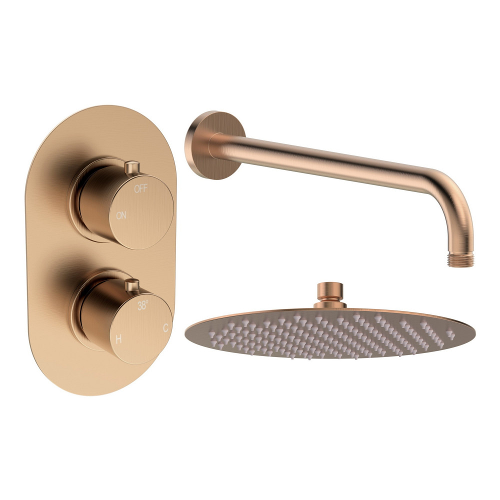Ajax Thrunscoe Round Shower Valve and Fixed Shower Head in Brushed Bronze