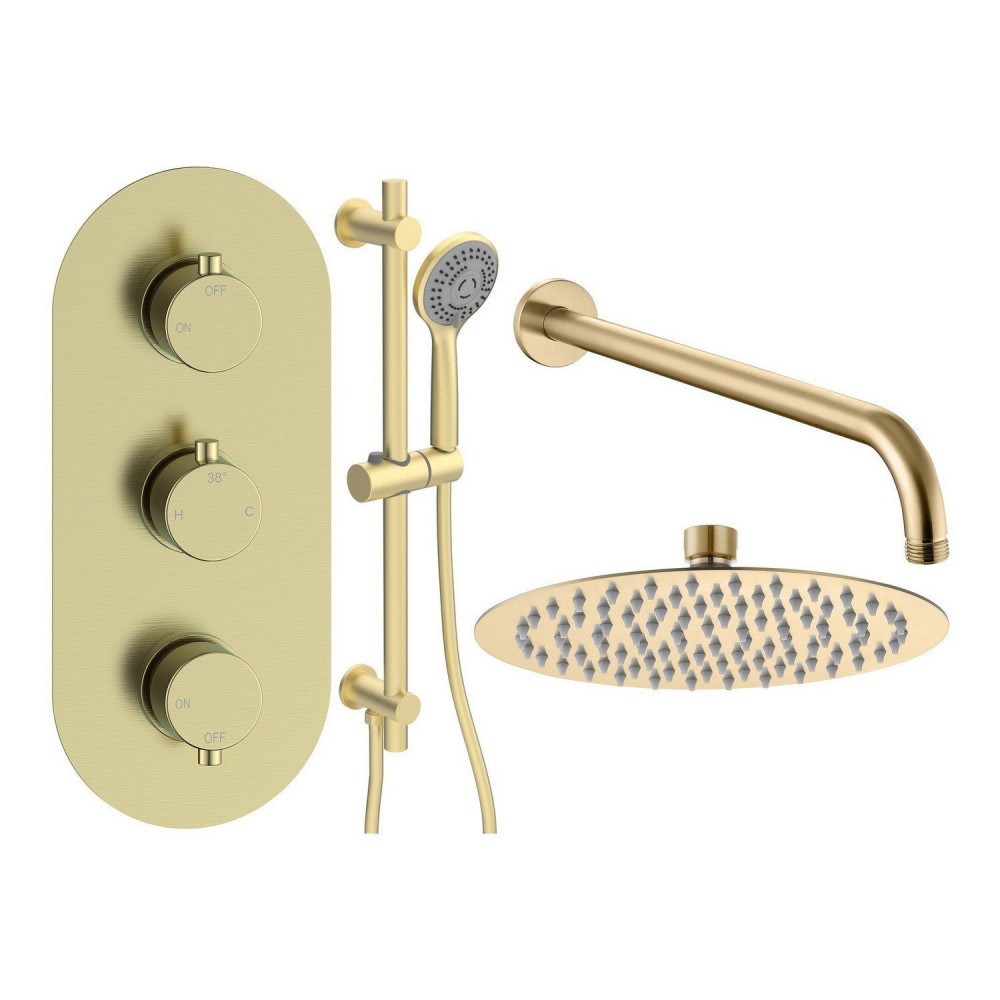Ajax Thrunscoe Round Two Outlet Shower Set in Brushed Brass