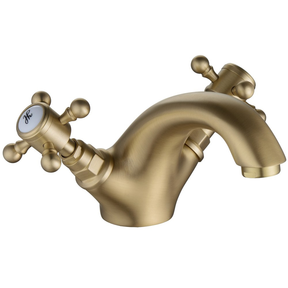 Ajax Trent Brushed Brass Traditional Basin Mixer with Waste