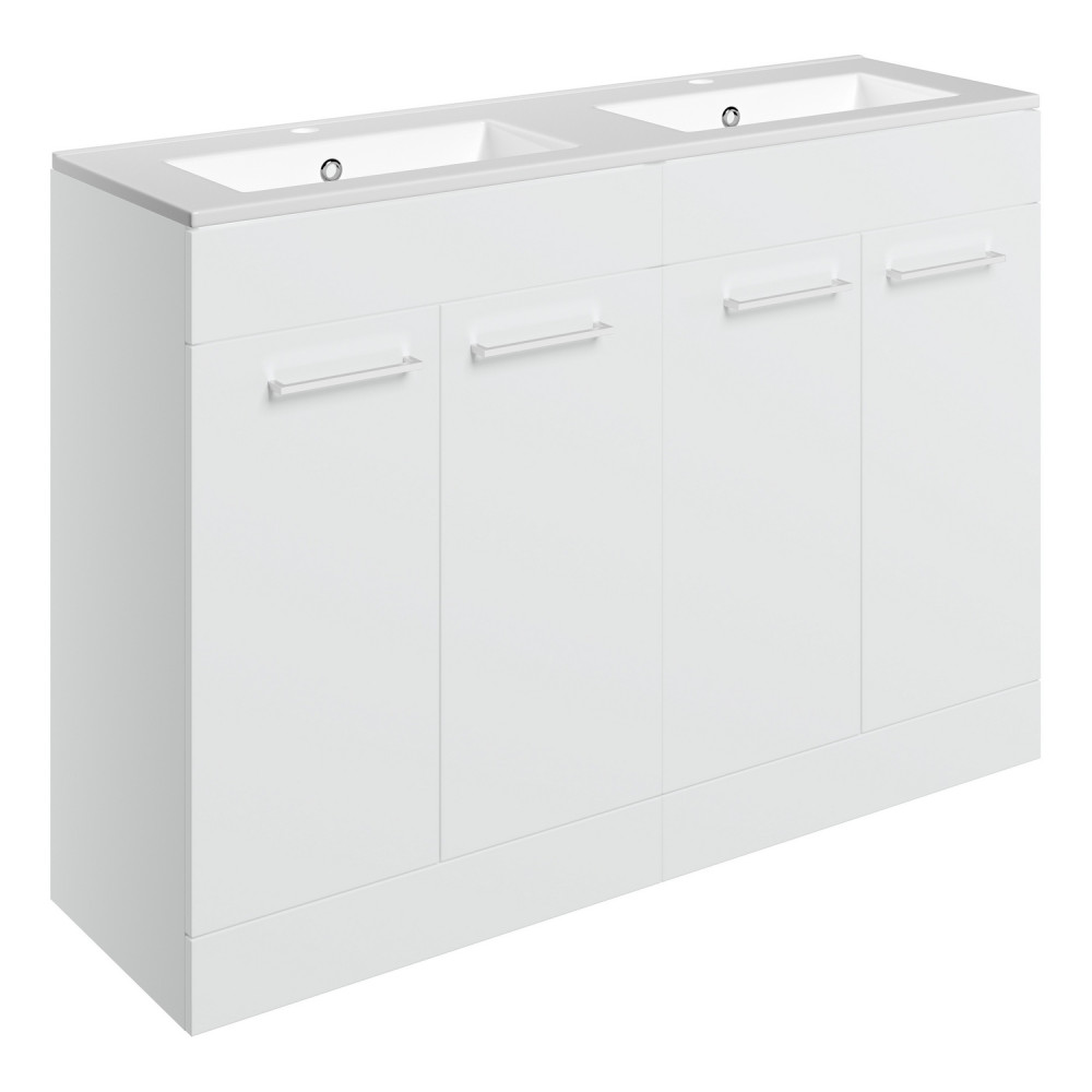 Ajax Walesby Floor Standing 1210mm Gloss White Double Vanity Unit and 2TH Basin