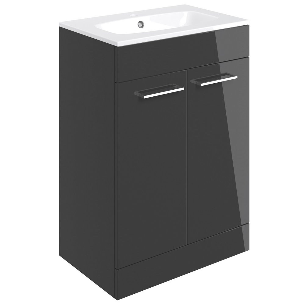 Ajax Walesby Floor Standing 610mm Gloss Anthracite Vanity Unit and 1TH Basin