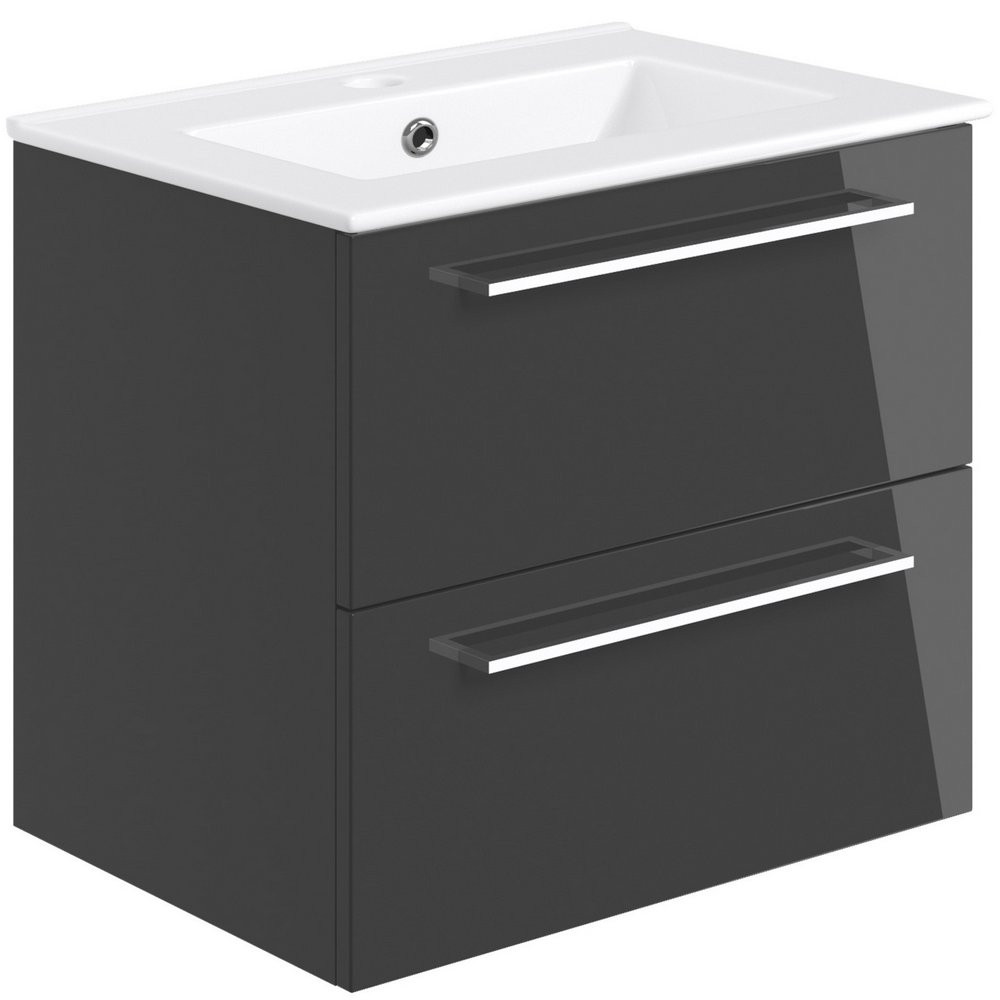 Ajax Walesby Wall Hung 610mm Gloss Anthracite Vanity Unit and 1TH Basin