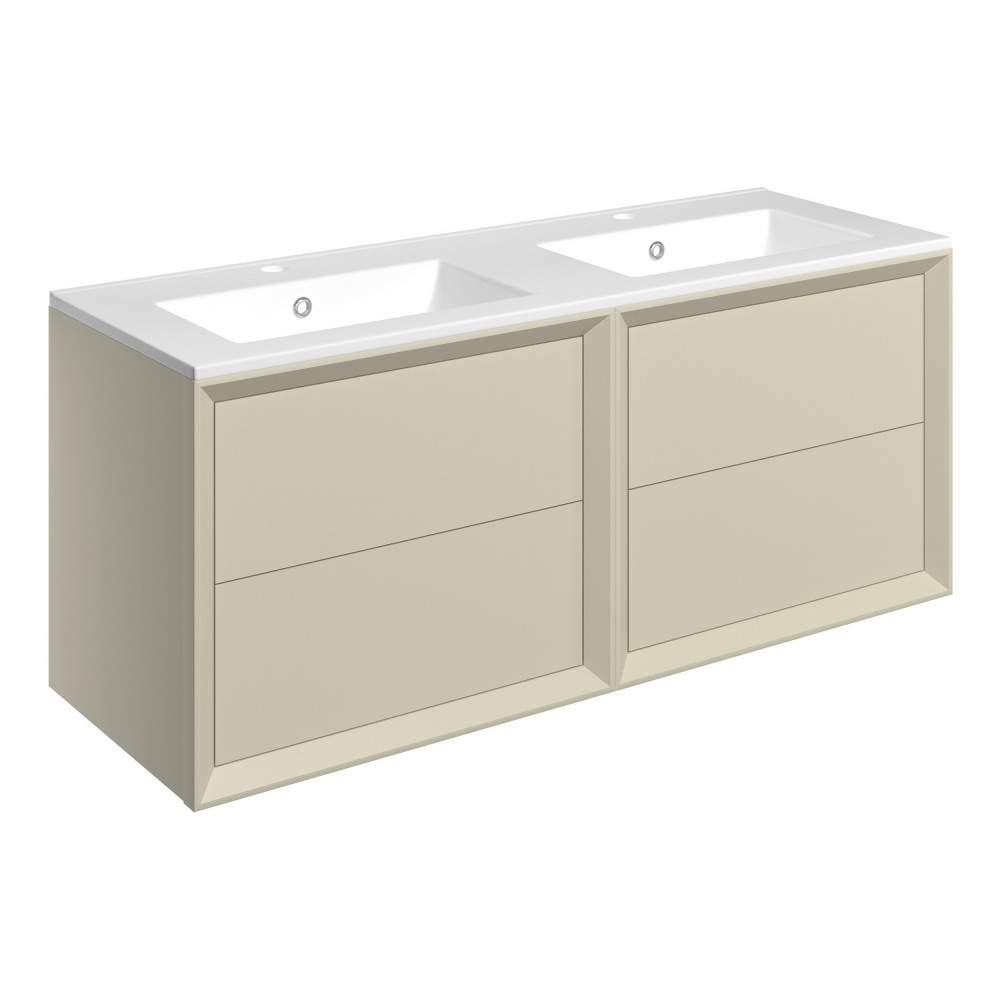 Ajax Yarborough Matt Cotton 1210mm Wall Hung 2TH Double Basin Vanity Unit
