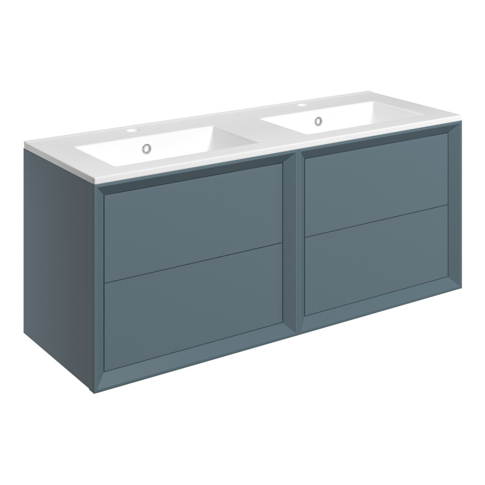 Ajax Yarborough Matt Storm Blue 1210mm Wall Hung 2TH Double Basin Vanity Unit