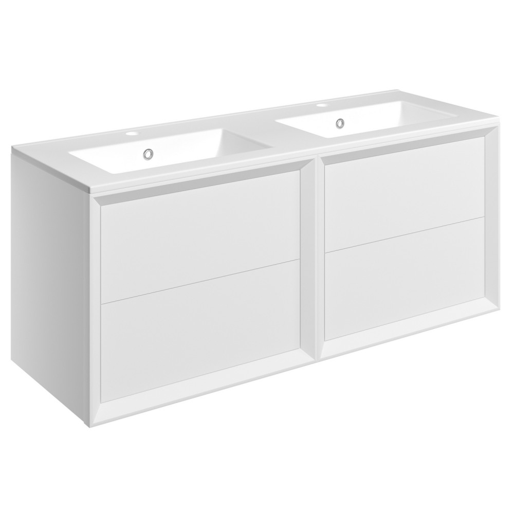 Ajax Yarborough Matt White 1200mm Wall Hung 2TH Double Basin Vanity Unit