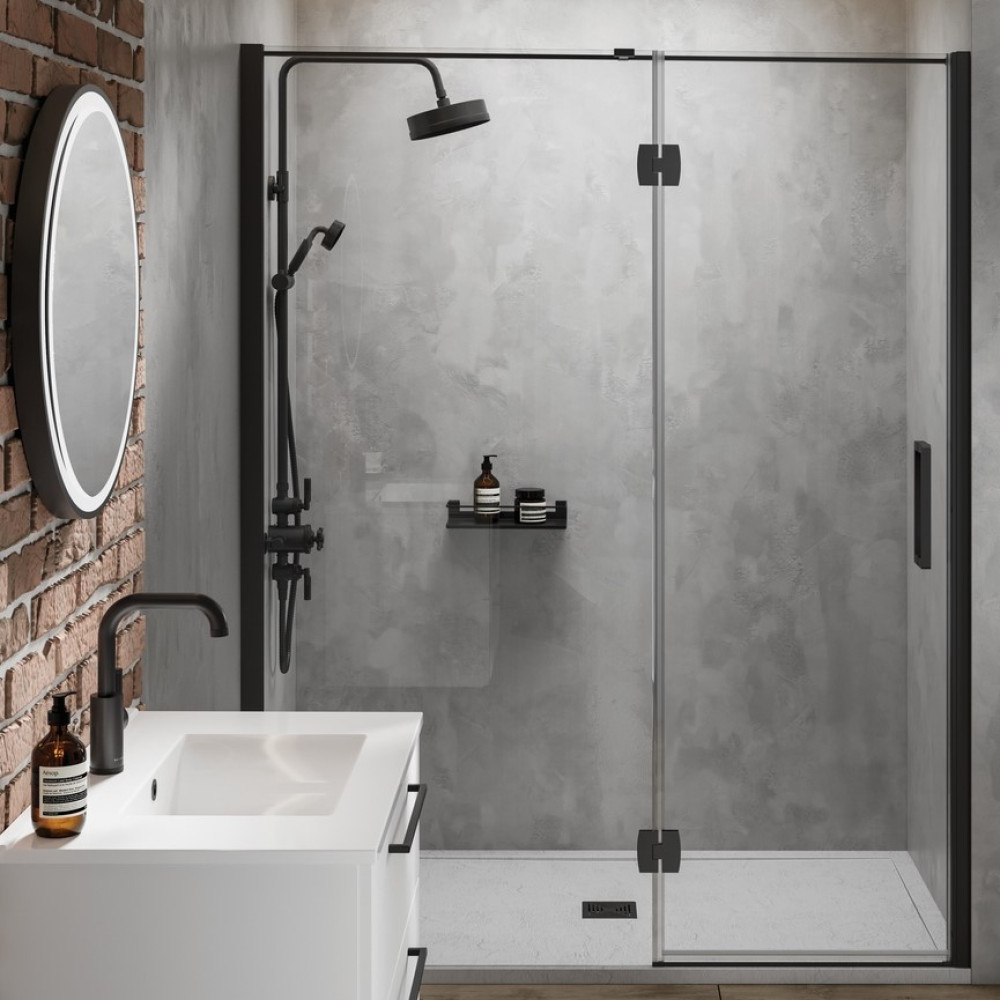 Aquadart Venturi 10 1400mm Black Shower Door and Fixed Panel (1)