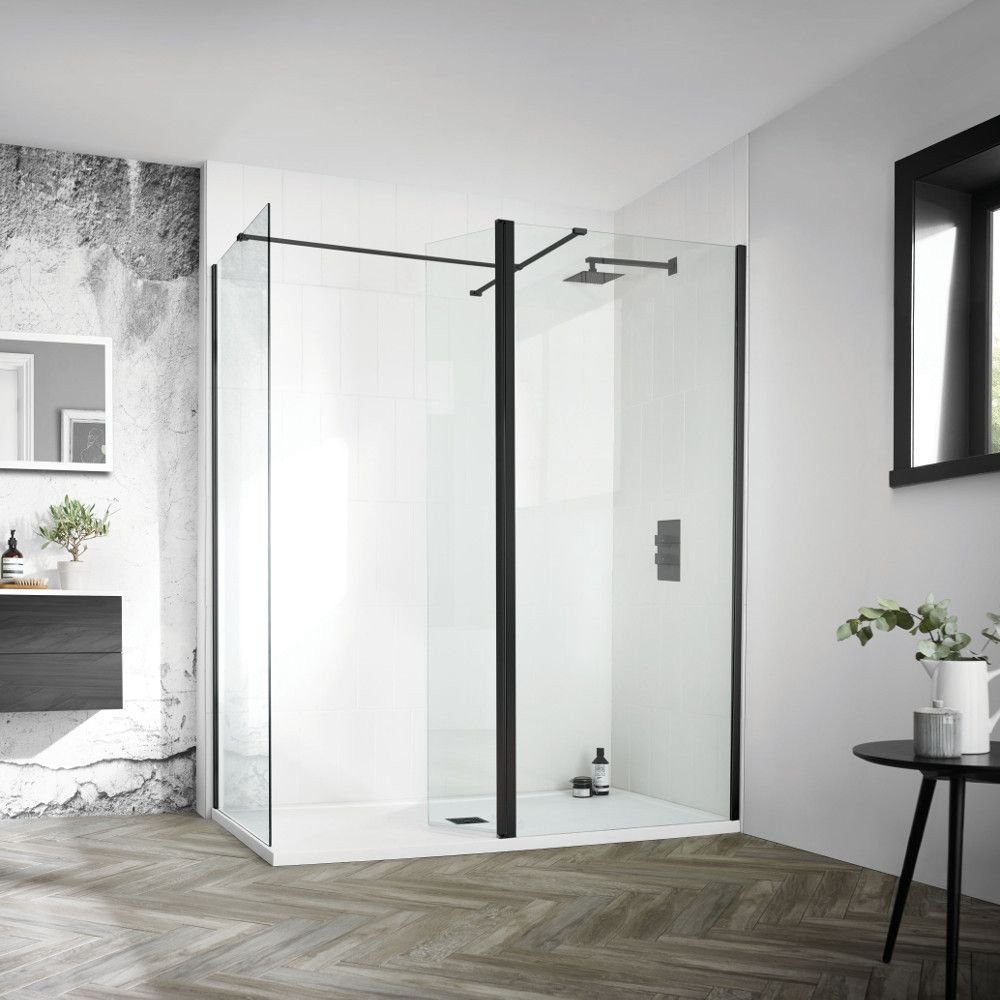 Aquadart Wetroom 8 700mm Clear Glass Shower Panel - Matt Black