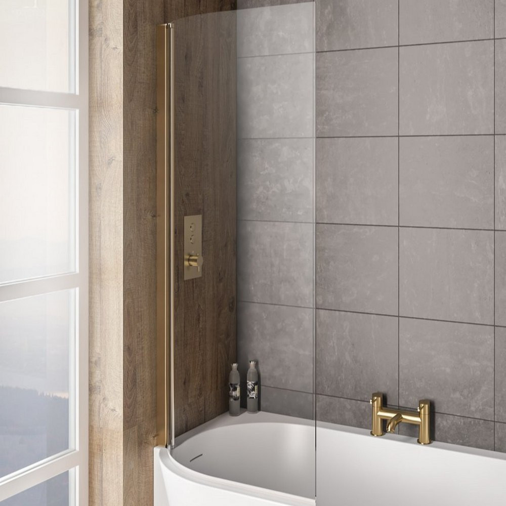 Beaufort Bray 6mm Brushed Brass 1400 x 730mm Left Hand Bath Screen