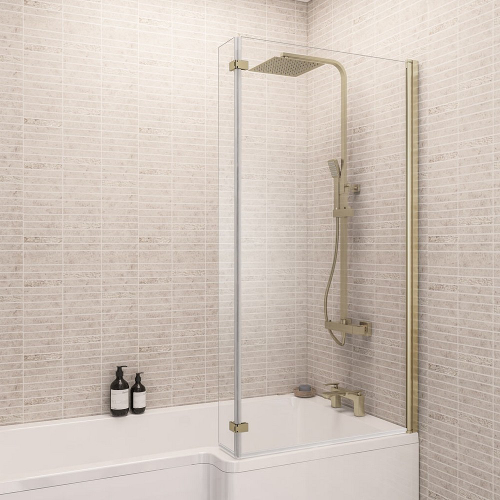 Beaufort L Shape Right Handed 6mm Brushed Brass Bath Screen