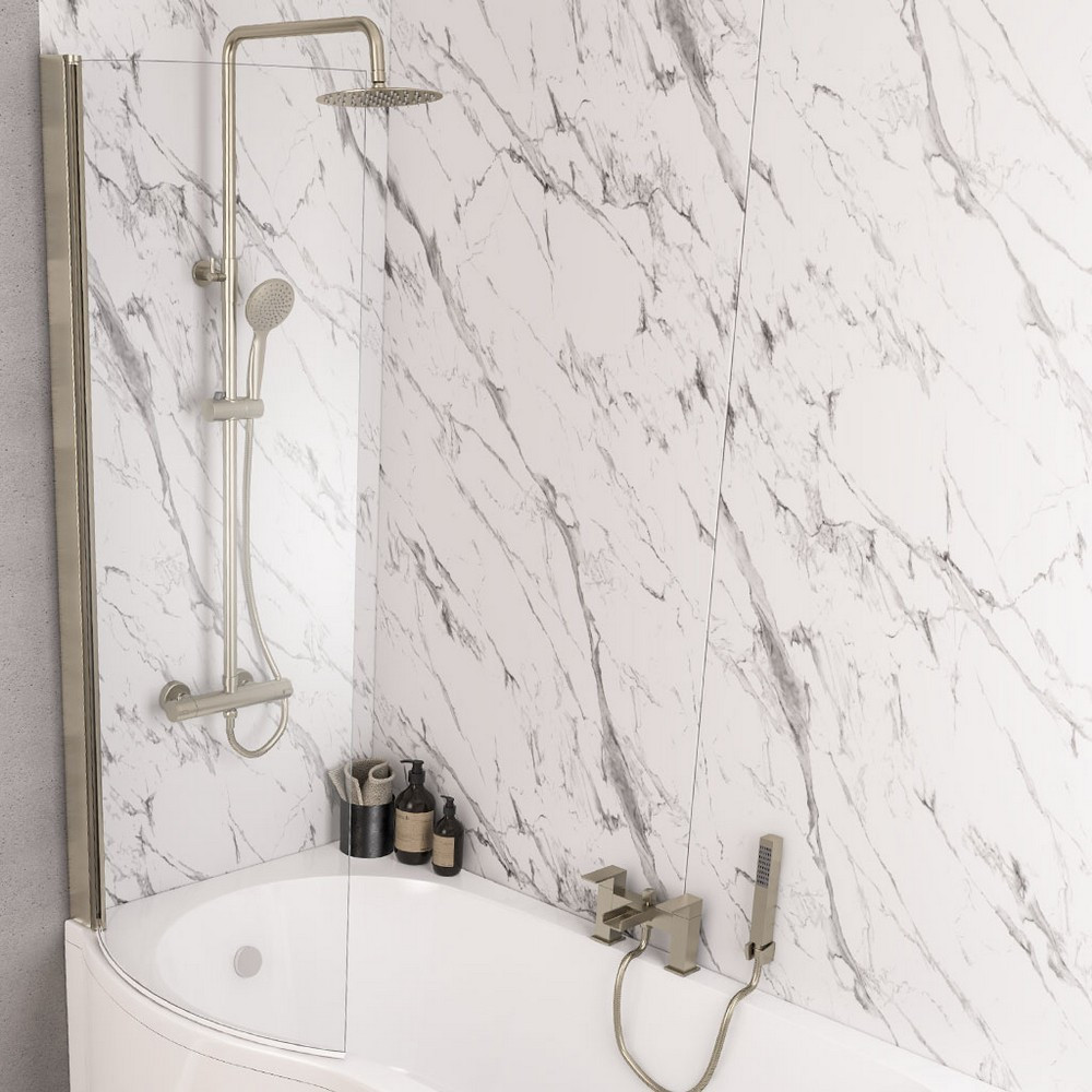 Beaufort P Shape Left Handed 6mm Brushed Brass Bath Screen