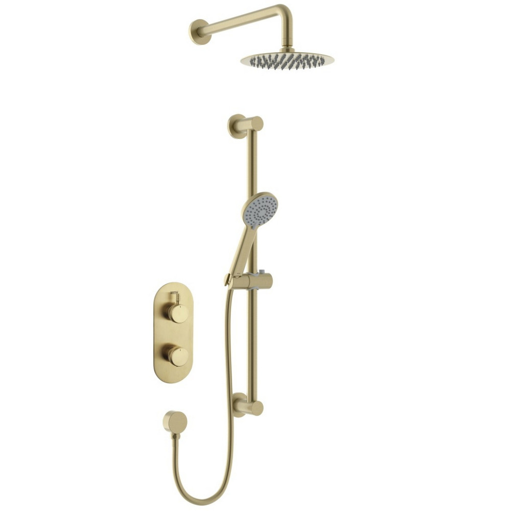 Bristan Molida Brushed Brass Concealed Thermostatic Shower with Fixed Head and Riser Kit