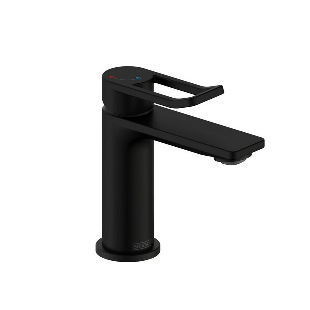 Bristan Saffron Eco Start Small Basin Mixer with Clicker Waste in Black