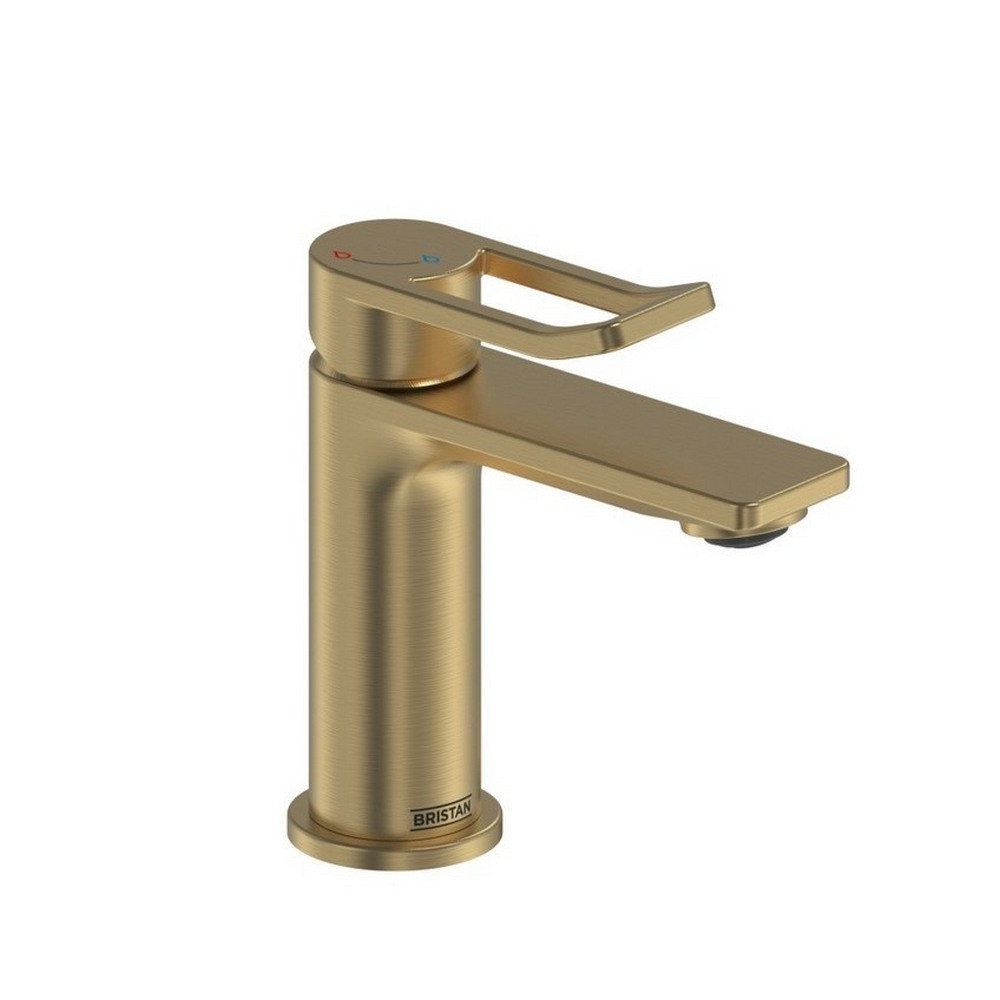 Bristan Saffron Eco Start Small Basin Mixer with Clicker Waste in Brushed Brass