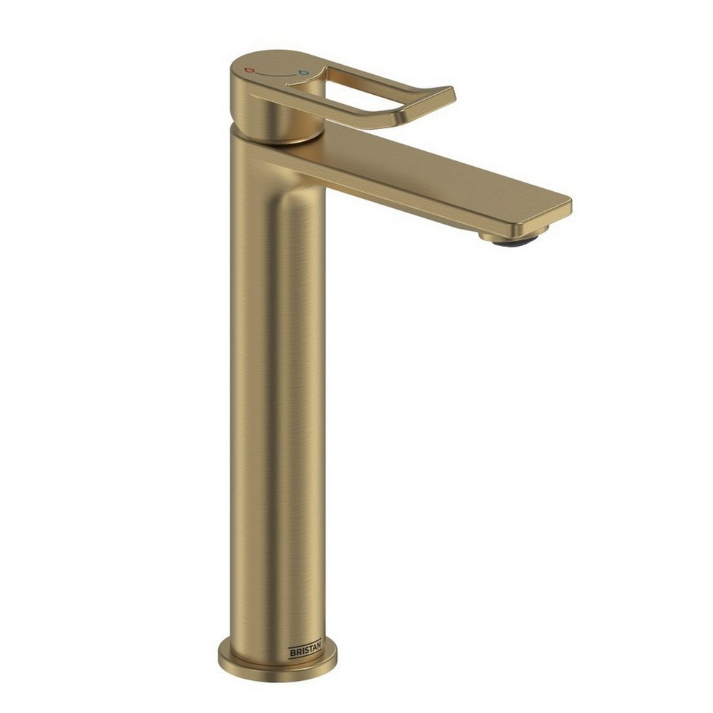 Bristan Saffron Eco Start Tall Basin Mixer with Clicker Waste in Brushed Brass
