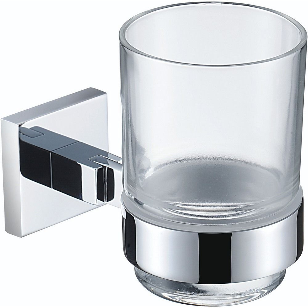 Bristan Square Chrome and Glass Tumbler and Holder
