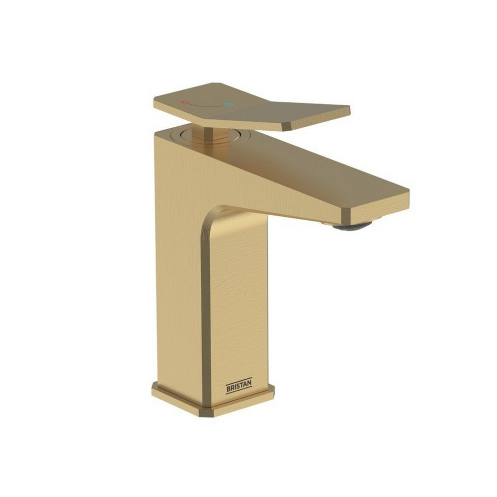 Bristan Tangram Eco Start Basin Mixer with Clicker Waste in Brushed Brass