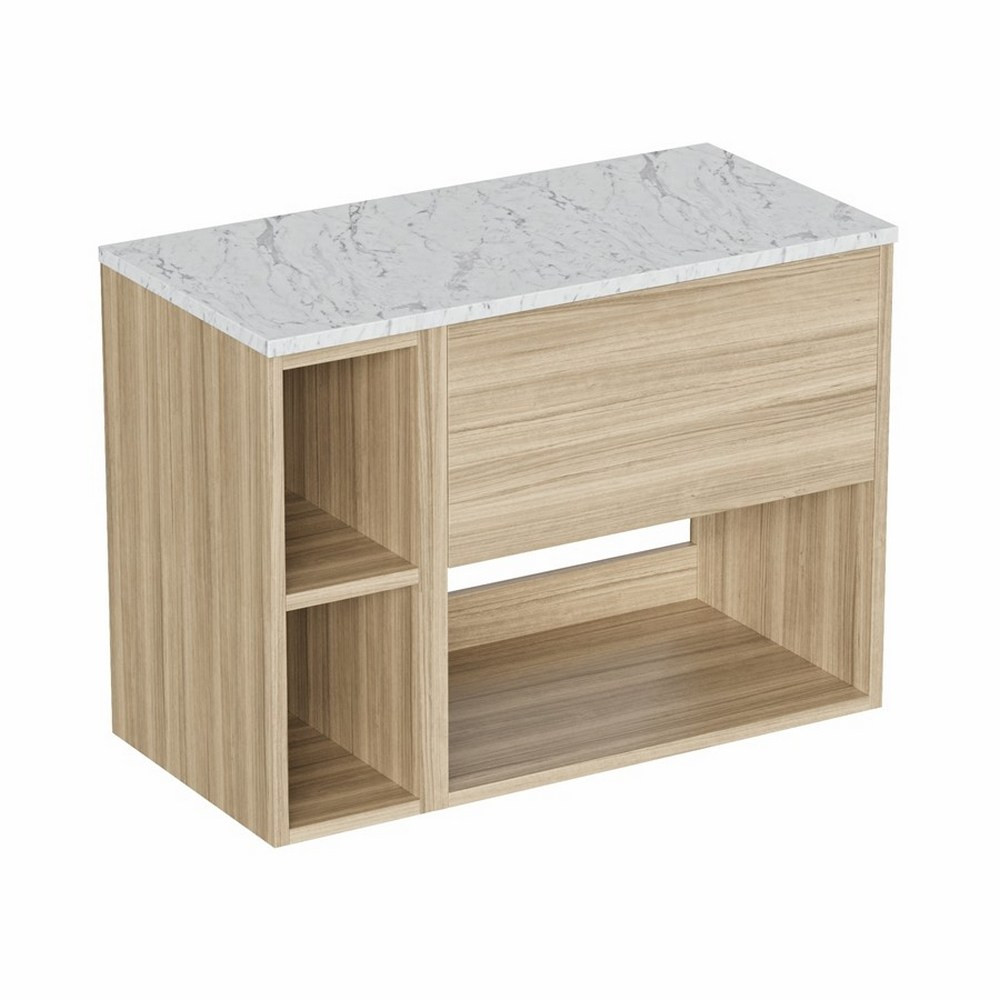 Britton Hackney Cherry Wood 800mm Wall Hung Vanity Unit with Worktop & Shelf Unit (1)