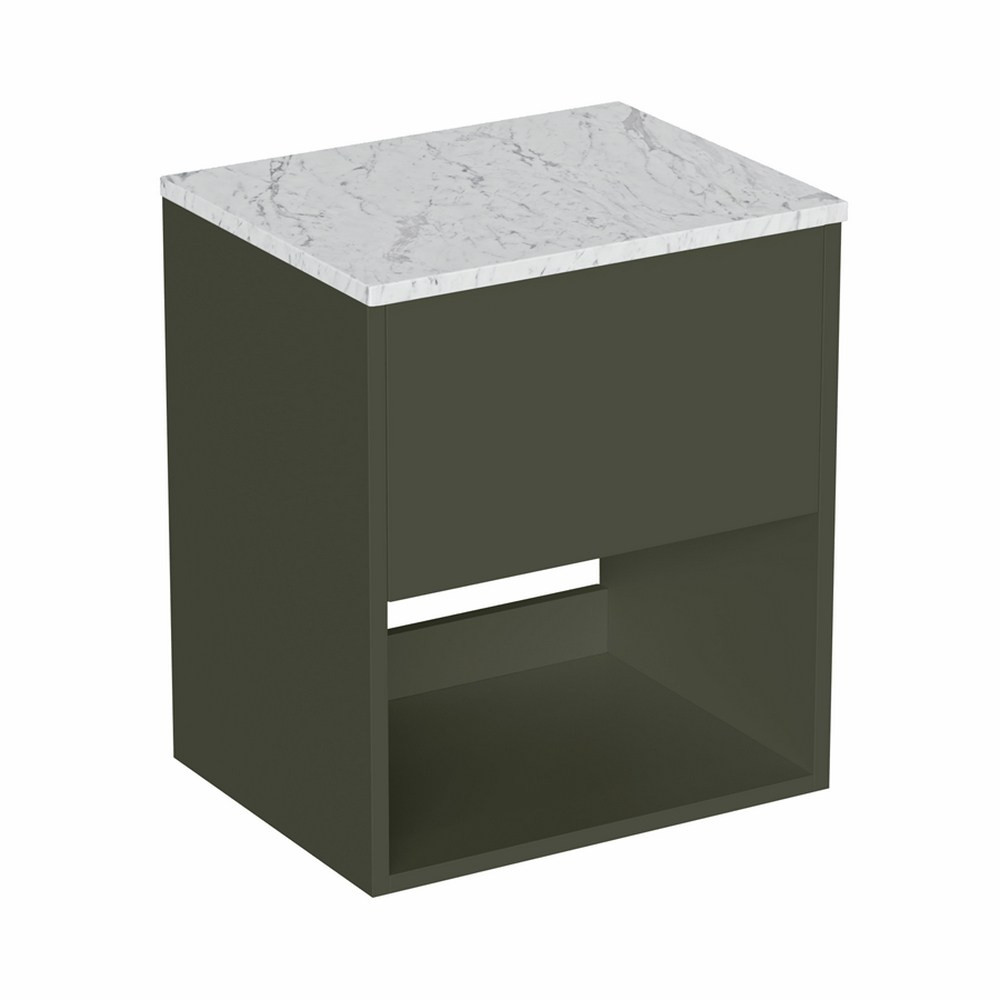 Britton Hackney Earthy Green 500mm Wall Hung Vanity Unit with Worktop (1)