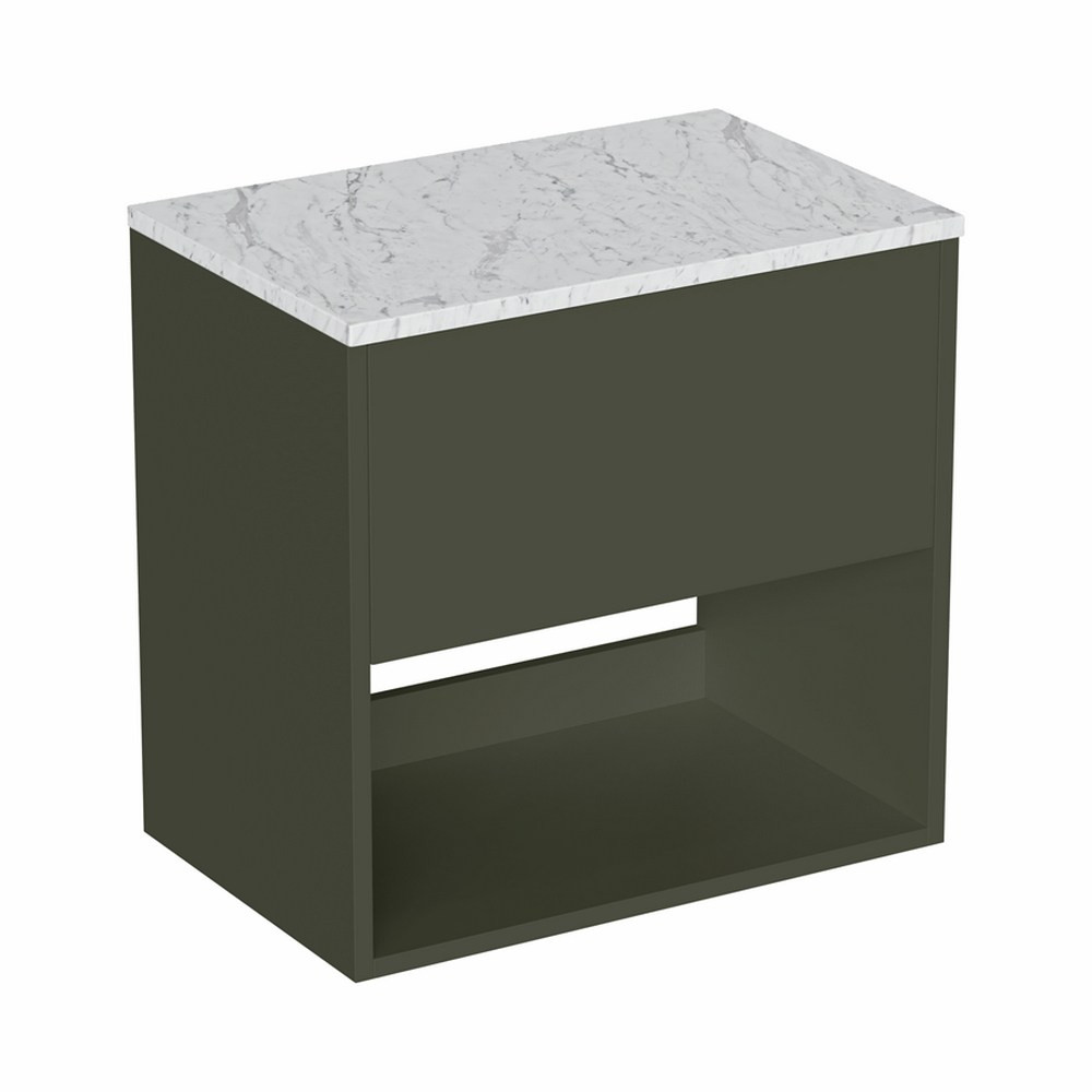 Britton Hackney Earthy Green 600mm Wall Hung Vanity Unit with Worktop (1)