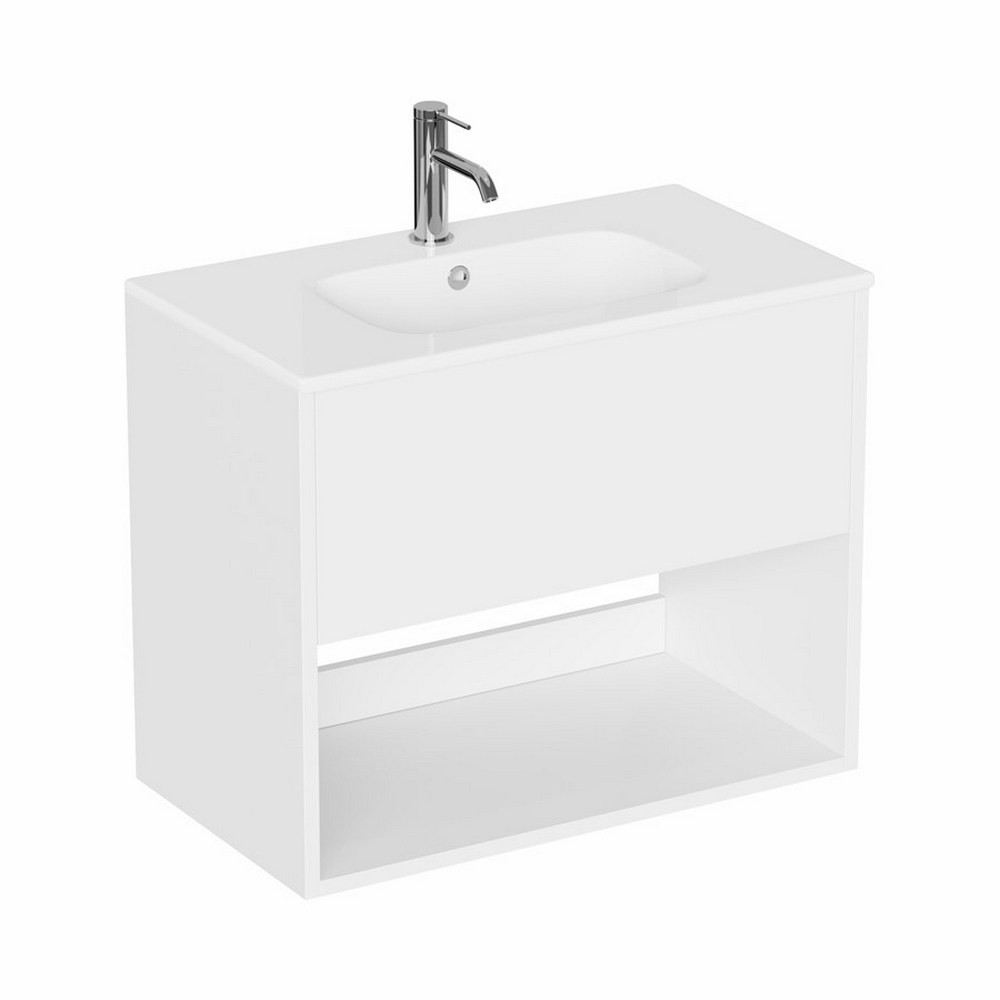 Britton Hackney Gloss White 700mm Wall Hung Vanity Unit with Basin