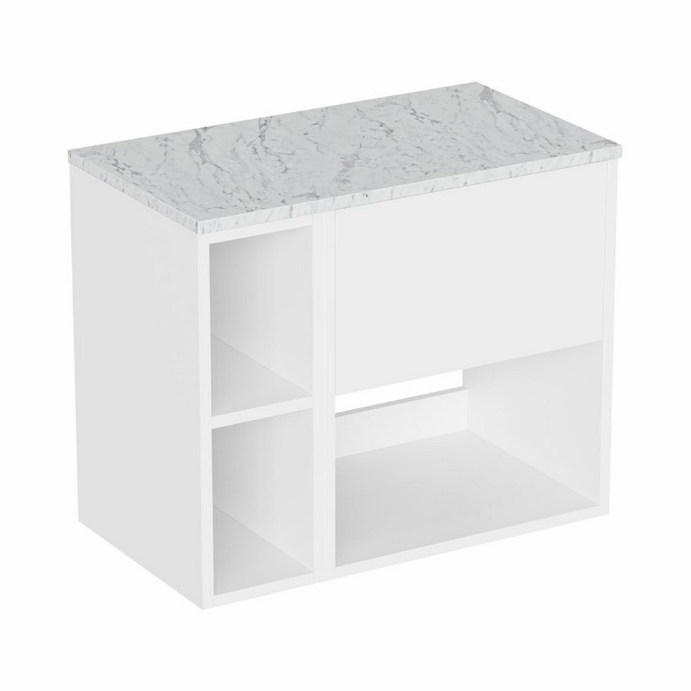 Britton Hackney Gloss White 700mm Wall Hung Vanity Unit with Worktop & Shelf Unit (1)