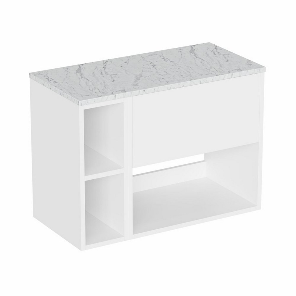 Britton Hackney Gloss White 800mm Wall Hung Vanity Unit with Worktop & Shelf Unit (1)