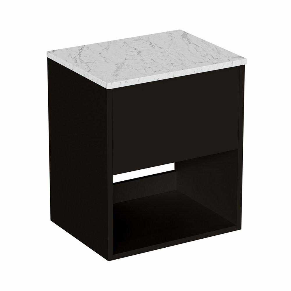 Britton Hackney Matt Black 500mm Wall Hung Vanity Unit with Worktop (1)