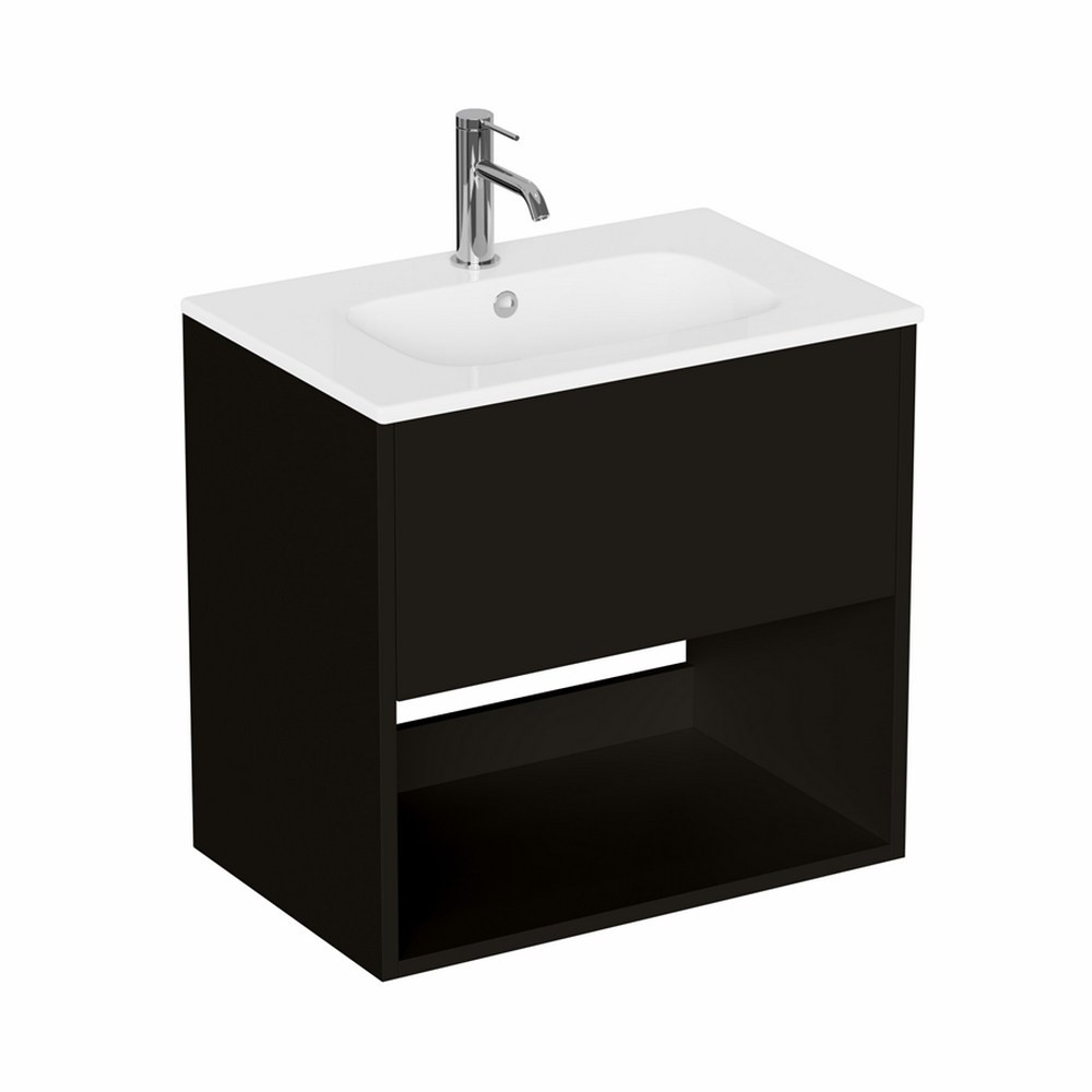 Britton Hackney Matt Black 600mm Wall Hung Vanity Unit with Basin