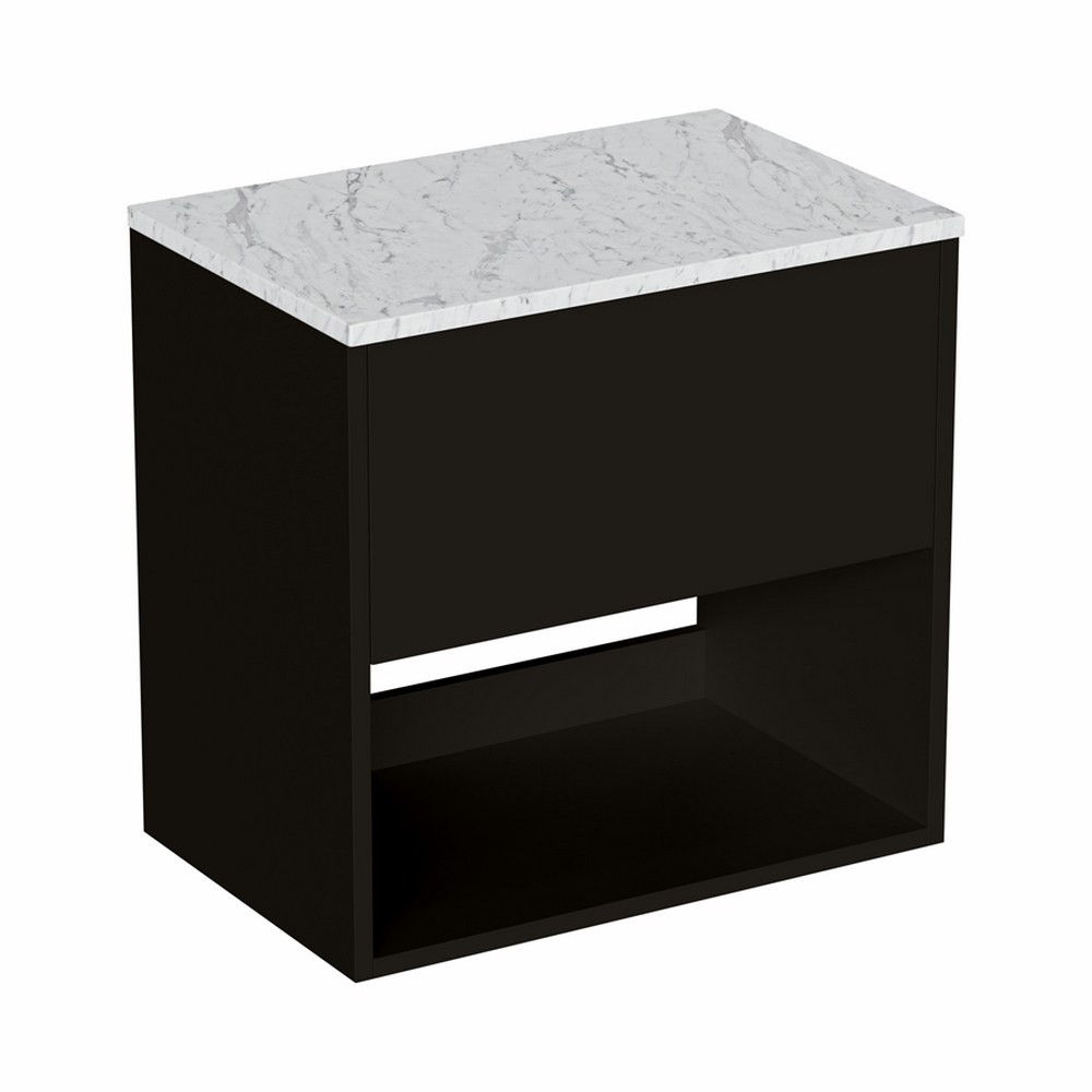 Britton Hackney Matt Black 600mm Wall Hung Vanity Unit with Worktop (1)