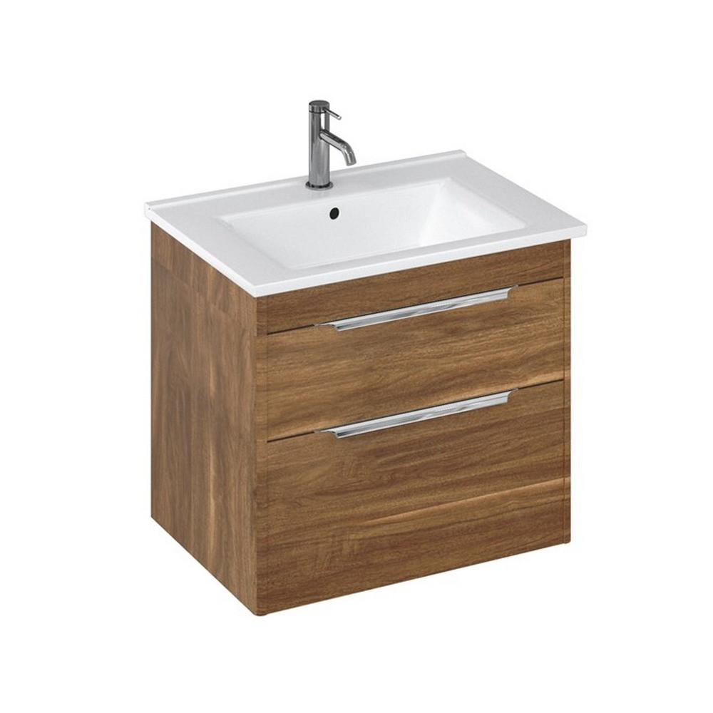 Britton Shoreditch 650mm Wall Hung Double Drawer Unit Caramel Square Note Basin