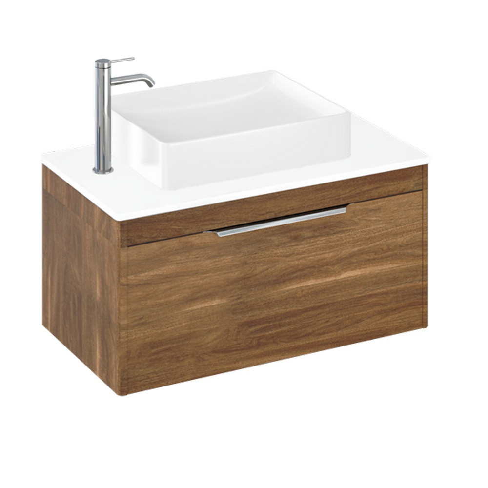 Britton Shoreditch 850mm Single Drawer Unit Caramel with Worktop and Countertop Basin