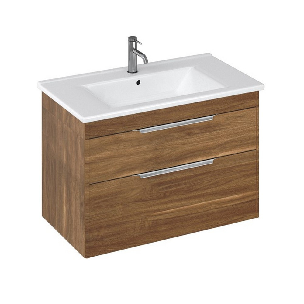 Britton Shoreditch 850mm Wall Hung Double Drawer Unit Caramel Square Basin