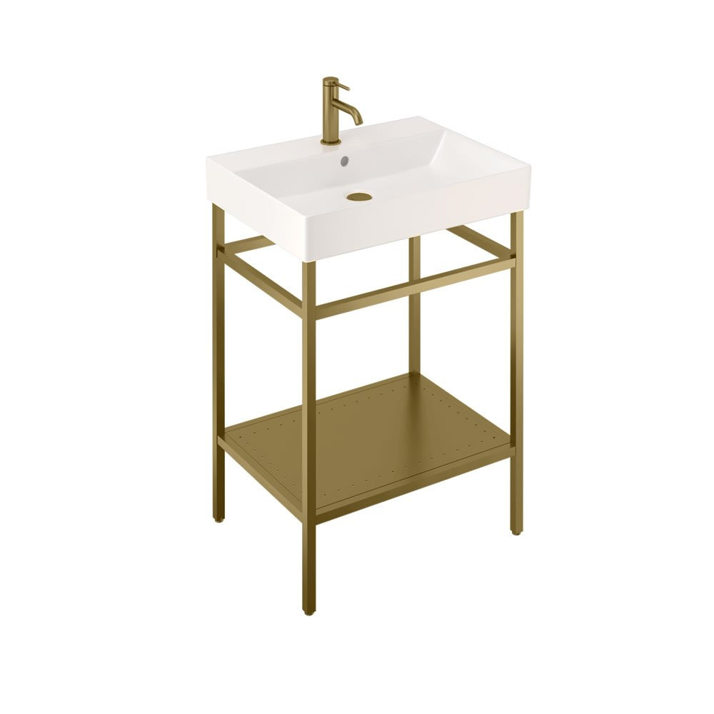 Britton Shoreditch Frame 600mm Basin and Brushed Brass Washstand