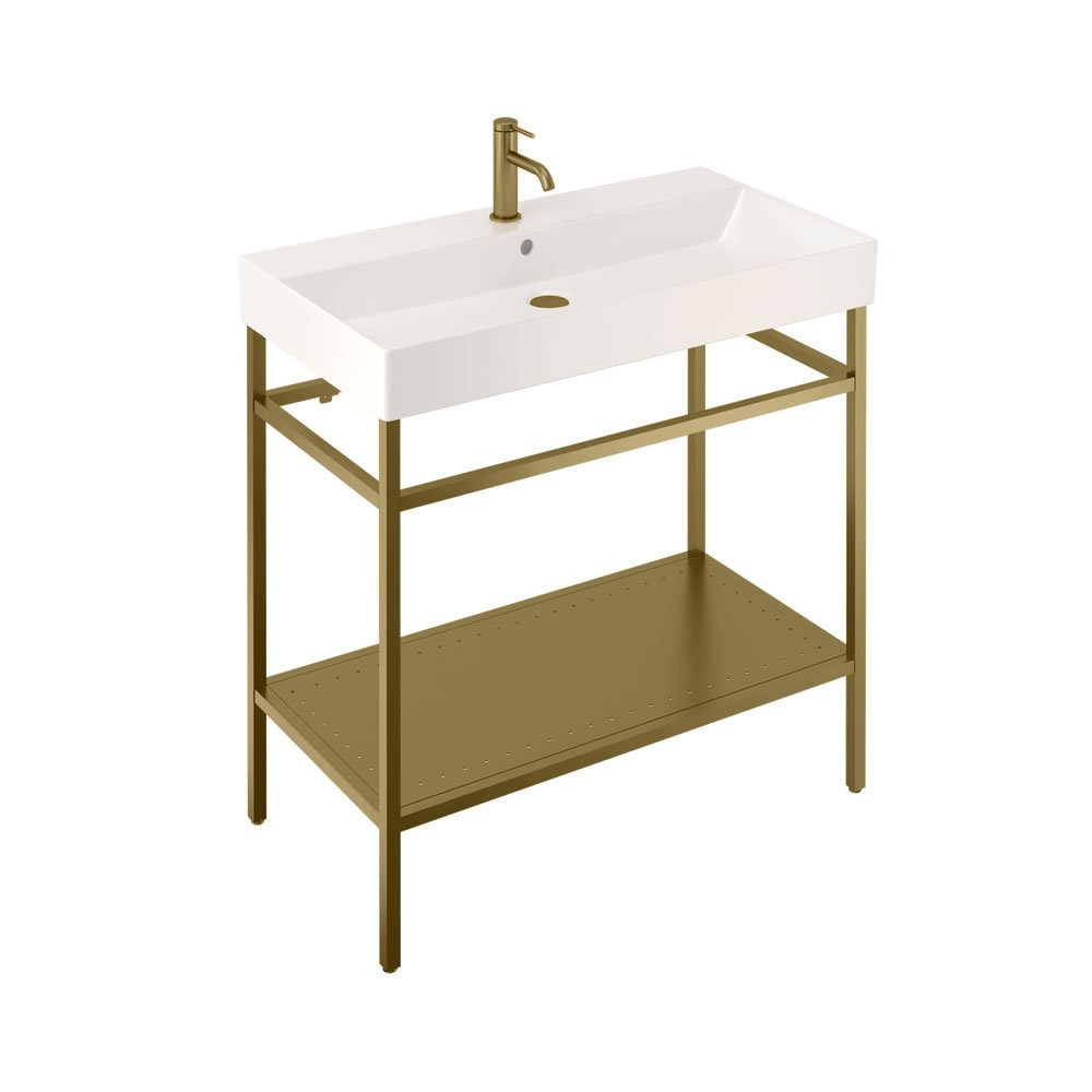 Britton Shoreditch Frame 850mm Basin and Brushed Brass Washstand