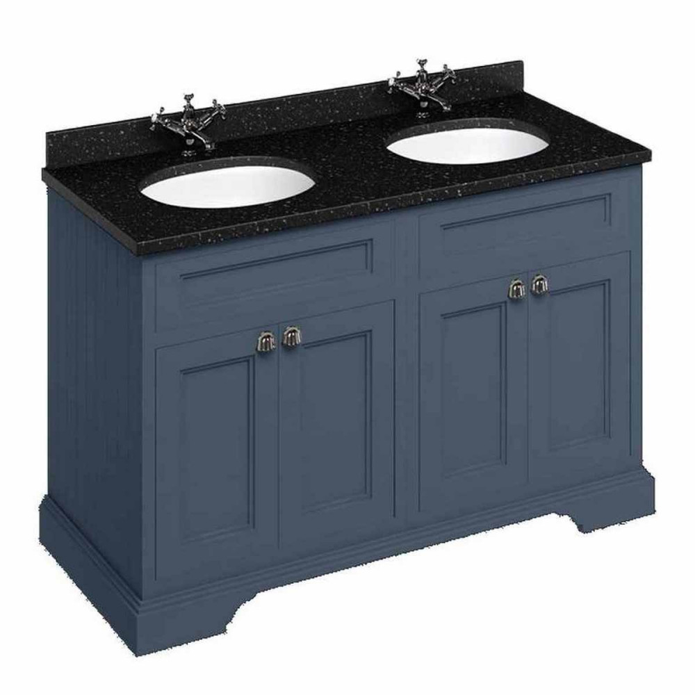 Burlington 1300mm Vanity Unit in Blue with Doors & Minerva Black Granite Double Basin